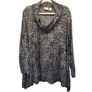 Chico’s Women's Leopard Print L/S Slouchy Cowl Neck Tunic Size 3 (18) Lagenlook